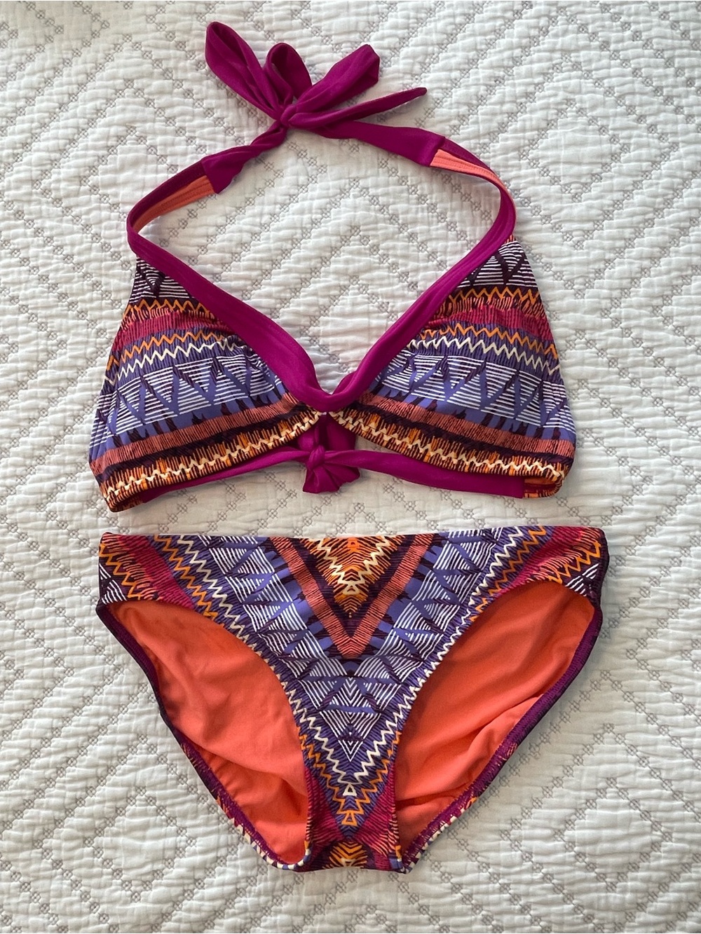Prana Bright Geometric Tribal Two-Piece Bikini - Purple & Orange Size S 132